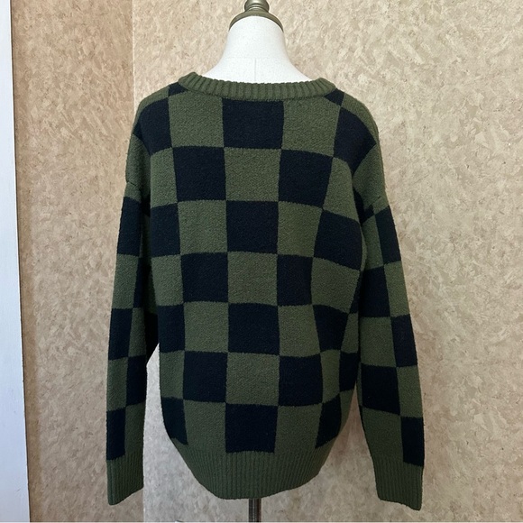 Green & Black Checkered Knit Crewneck Baggy Sweater - Picture 4 of 8